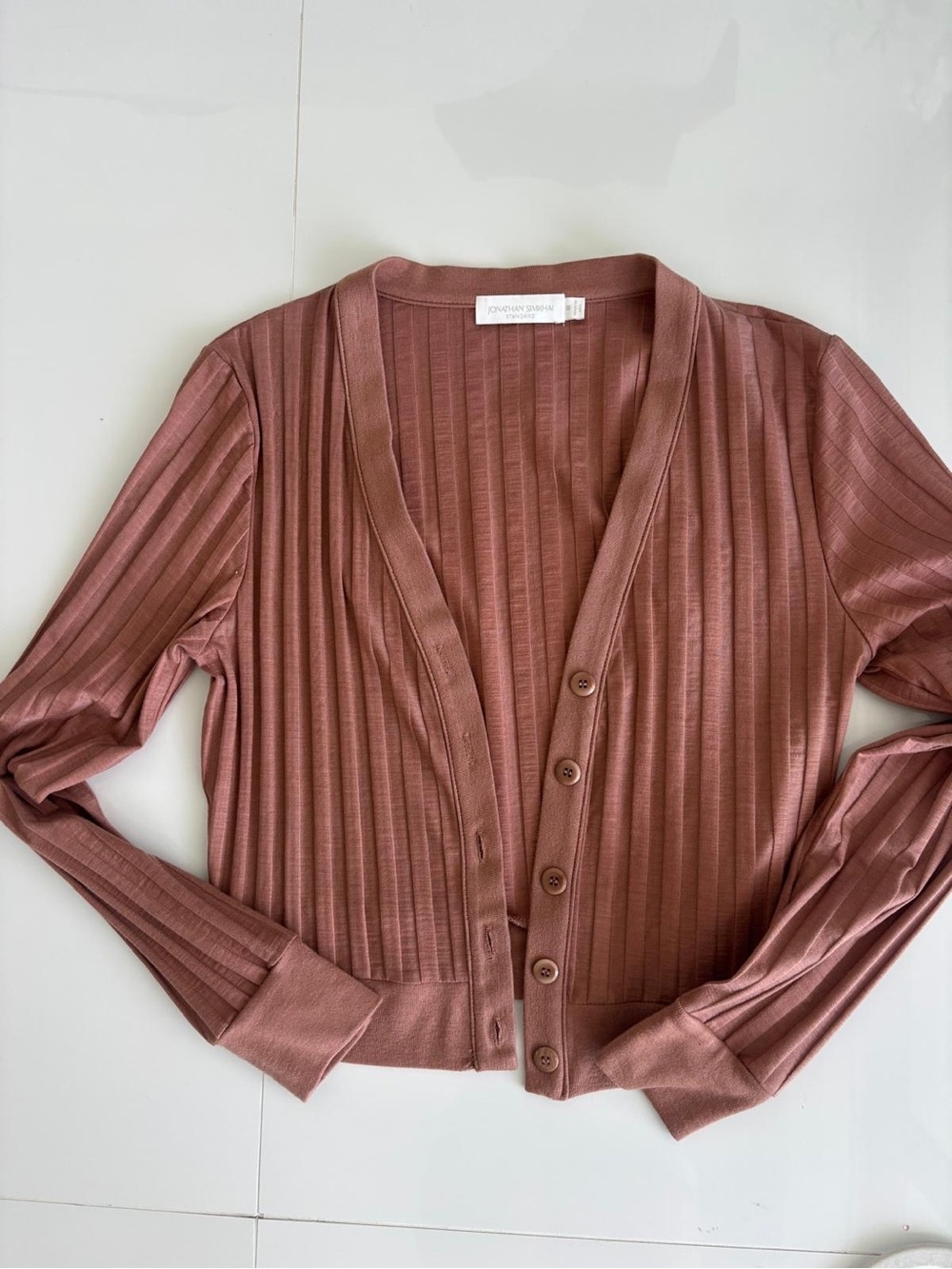 Jonathan Simkhai Rosewood Ribbed Button-Up Cardigan M + Bralette S